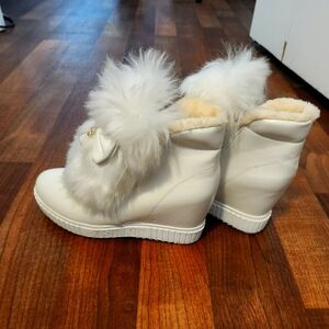 White Faux Fur Wedge Sneakers/boots, never worn